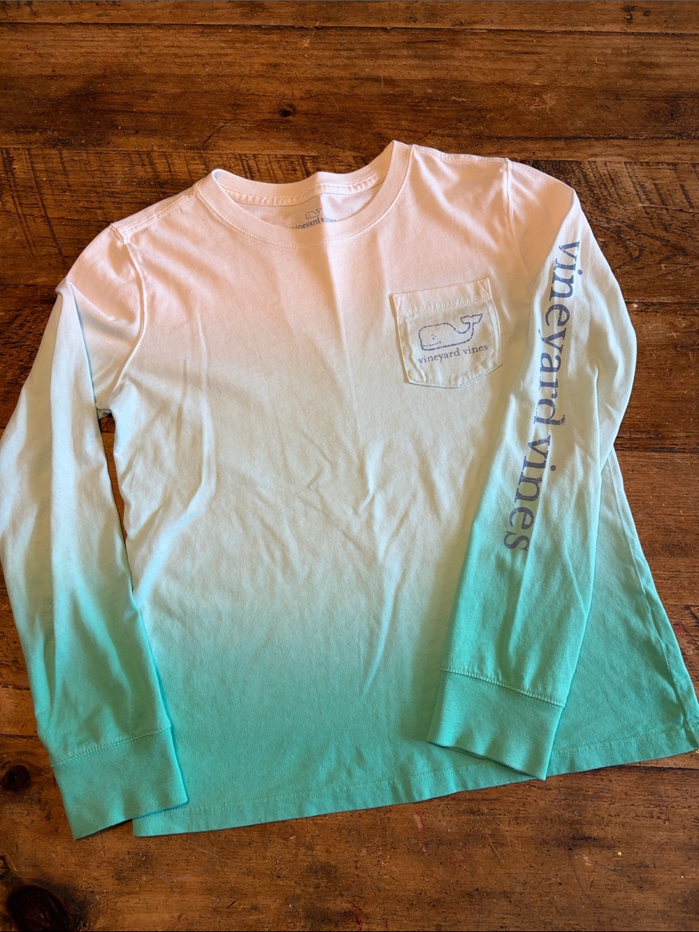 Vineyard Vines Girls' Aqua Ombre Long Sleeve Pocket Tee